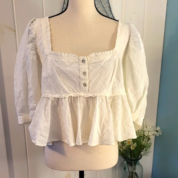 FP Leave It To Me Cropped Babydoll Boho Top Size L - Picture 1 of 10